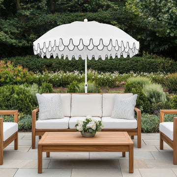 Horizon 6.5 ft. Classic MidCentury Scalloped Fringe Market Beach Umbrella
